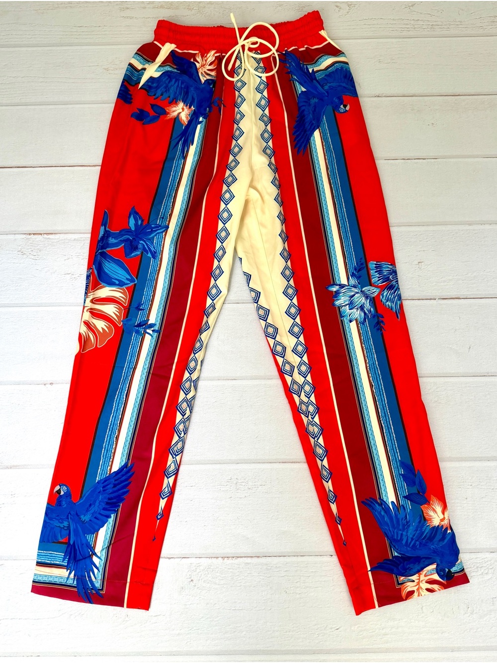 Milk & Honey Tropical Parrot Print Wide Leg Vibrant Coastal Lounge Pants S